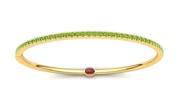 Yellow gold green mid color gem bangles